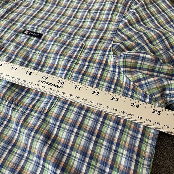 Chaps Short Sleeve Button Down Easy Care Shirt Blue Green Orange Plaid Men's XL - Picture 6 of 7